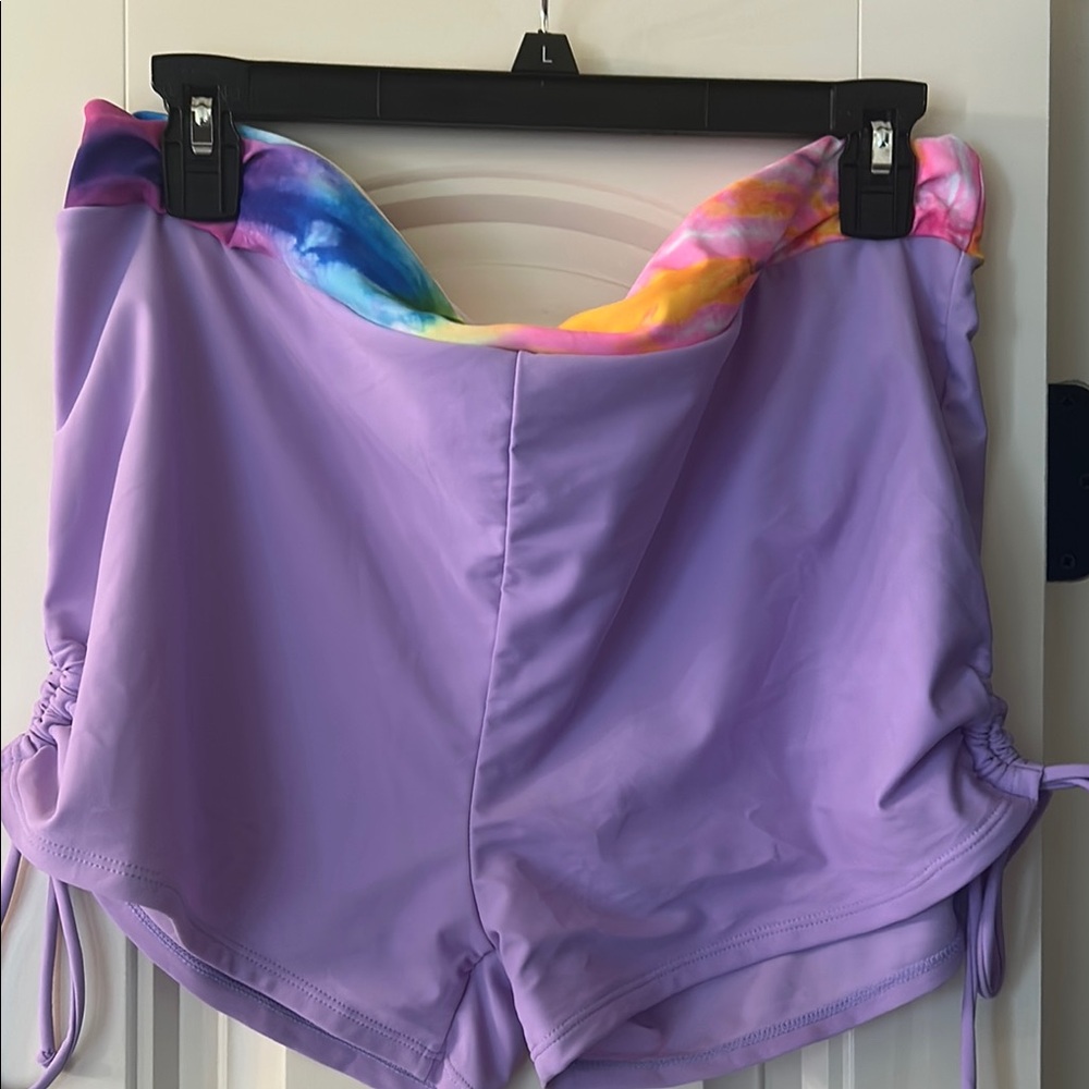 Modlily Purple Swim Shorts with Tie-Dye Waistband
